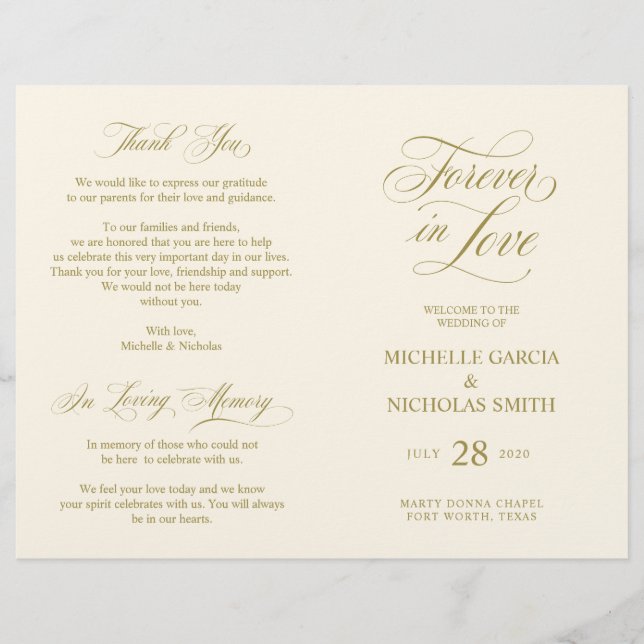 Programa de Ceremonia boda Classic Elegance Gold (Anverso)