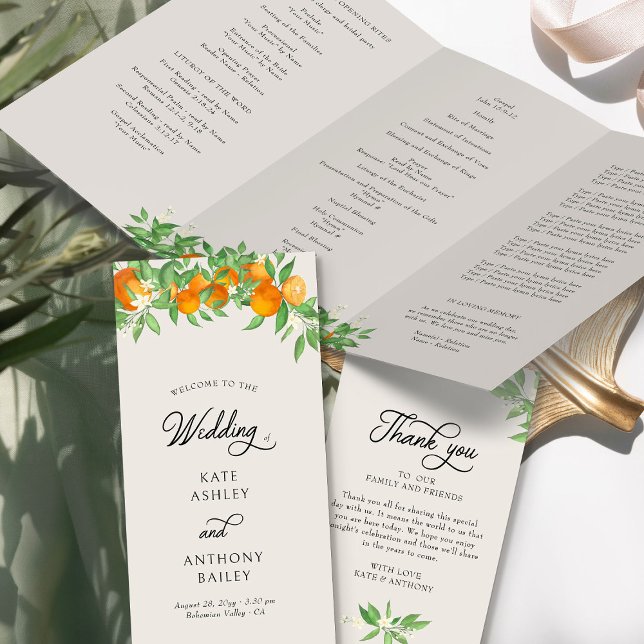 Programa de Ceremonia Boda de Flores naranjas (Wedding Program from the Orange Blossom Wedding Collection by Darling & May)