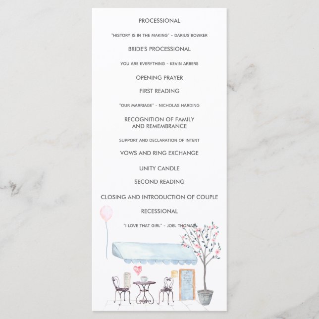 Programa de Ceremonia Boda de Watercolor París (Anverso)