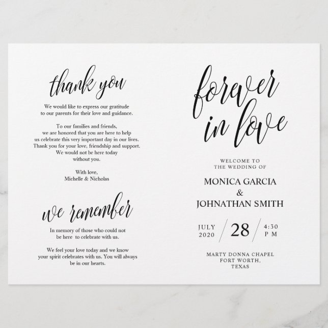 Programa de Ceremonia boda, Elegance Script Black (Anverso)