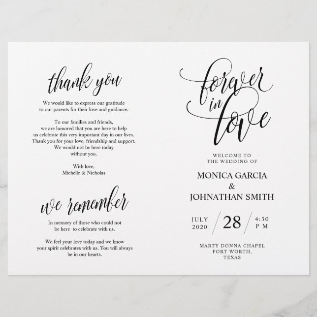 Programa de Ceremonia boda, Elegance Script Black (Anverso)