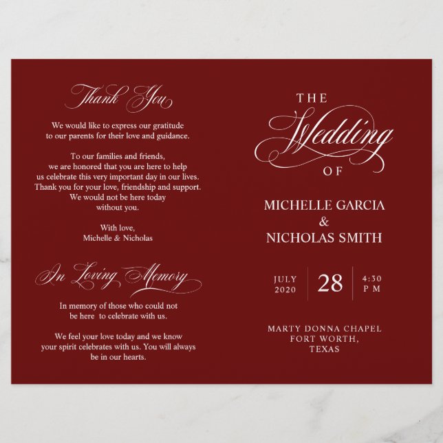 Programa de Ceremonia boda Elegancia clásica Borgo (Anverso)