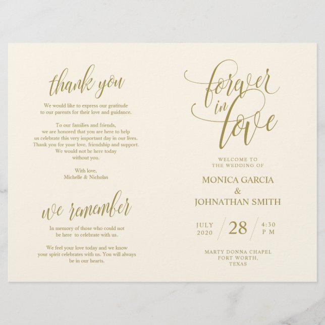 Programa de Ceremonia boda Elegancia Script Gold (Anverso)
