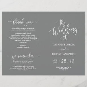 Programa de Ceremonia boda, elegante guión gris