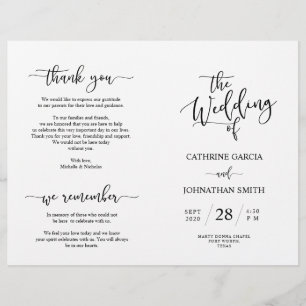 Programa de Ceremonia boda, elegante guión negro