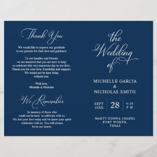 Programa de Ceremonia boda, temática azul de la Ma