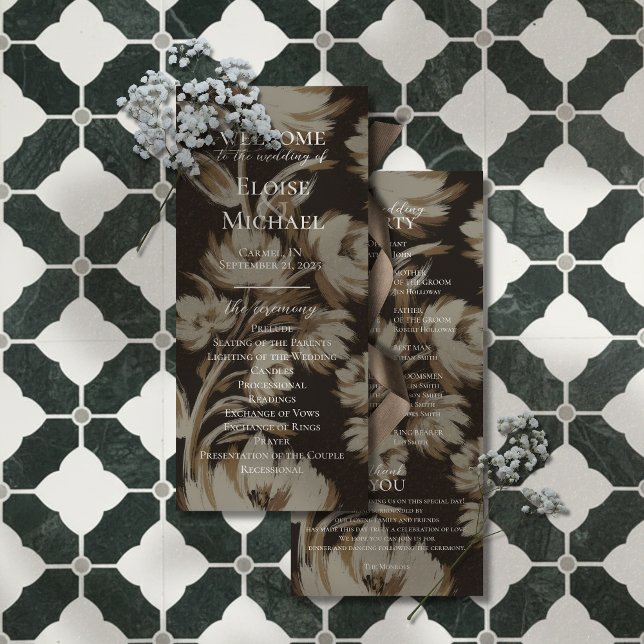 Programa de Ceremonia con Patrón Botánico Marrón R (Guide your guests through your ceremony in timeless style with this Rustic Brown Botanical Program!)