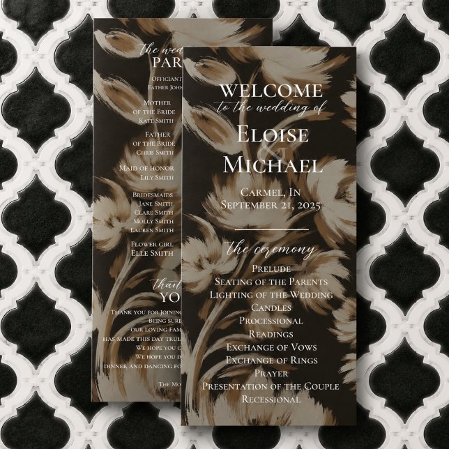 Programa de Ceremonia con Patrón Botánico Marrón R (Rustic Brown Botanical Pattern Ceremony Program)