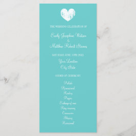 Programa de ceremonia de boda azul turquesa y blan