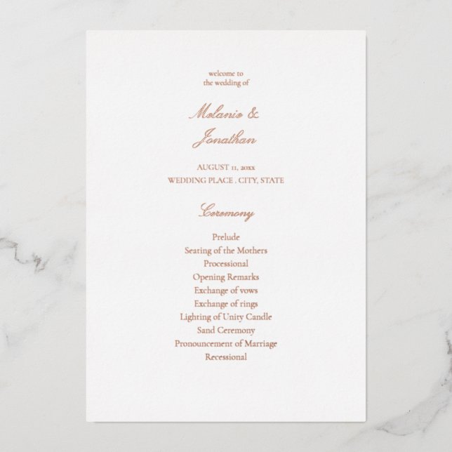 Programa de Ceremonia de Boda Blanca Elegante (Anverso)