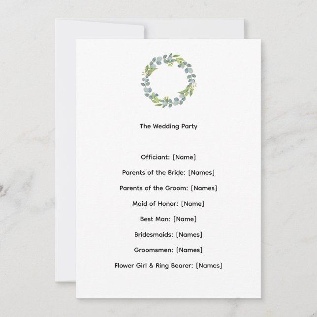 Programa de Ceremonia de Boda Botánico de Eucalipt (Anverso)