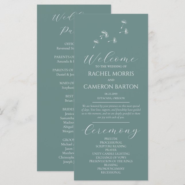 Programa de Ceremonia de Boda Caprichosa de Diente (Anverso / Reverso)