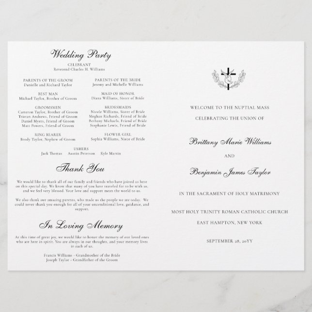 Programa de Ceremonia de Boda Católica con Misa de (Anverso)