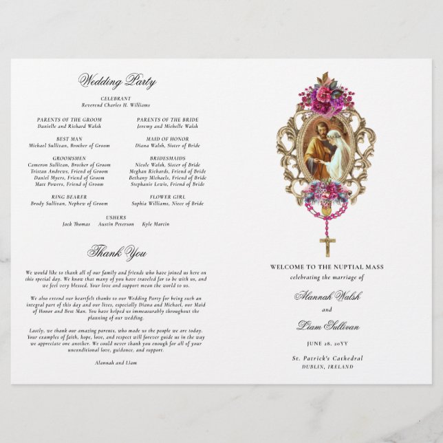 Programa de Ceremonia de Boda Católica Magenta (Anverso)