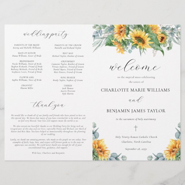 Programa de Ceremonia de Boda Católica Rústica con (Anverso)