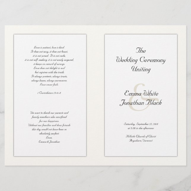 Programa de Ceremonia de Boda Católico Plegado Ecr (Anverso)