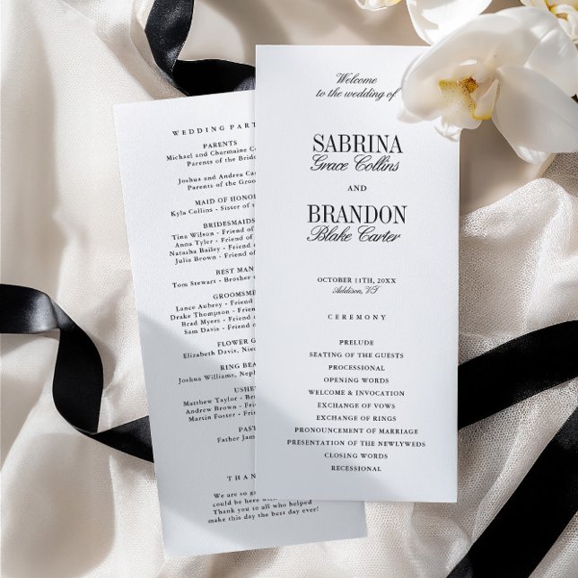 Programa de Ceremonia de Boda Clásico Moderno Negr (Modern Classic Black Wedding Ceremony Program)