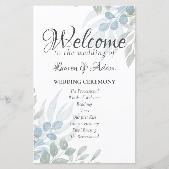 Programa de Ceremonia de Boda con Acuarela de Verd (Anverso)