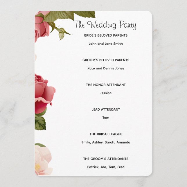 Programa de Ceremonia de Boda con Acuarela Floral  (Anverso)