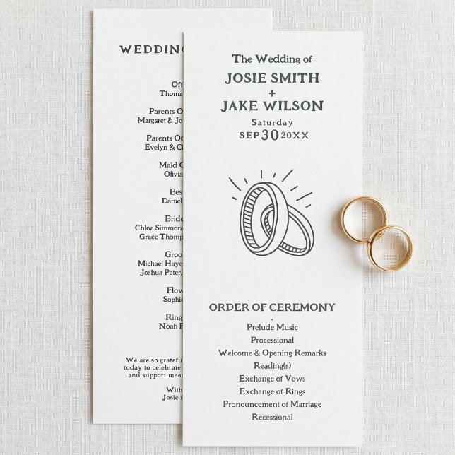 Programa de ceremonia de boda con anillos de boda  (Minimal wedding rings wedding ceremony program)