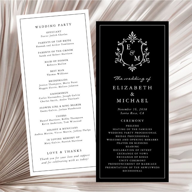 Programa de Ceremonia de Boda con Escudo de Monogr (Elegant Monogram Crest Wedding Ceremony Program)