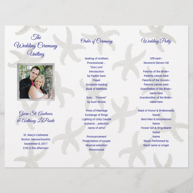 Programa de Ceremonia de Boda con Estrella de Mar  (Anverso)
