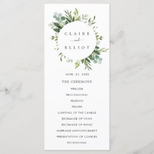 Programa de Ceremonia de Boda con Follaje Verde de