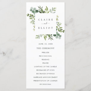 Programa de Ceremonia de Boda con Follaje Verde de