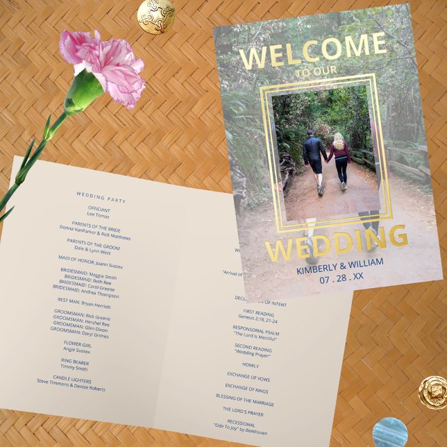 Programa de Ceremonia de Boda con Foto Marseille B (Marseille Bleu Modern Wedding Program With Real Foil Printing)