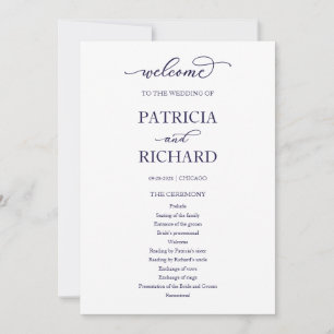 Programa de Ceremonia de Boda con Guión Azul Marin