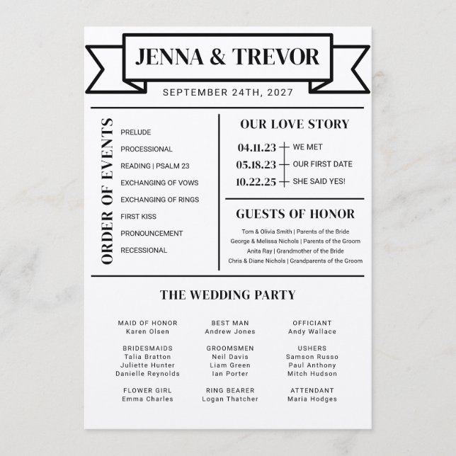 Programa de Ceremonia de Boda con Iconos Minimalis (Anverso)