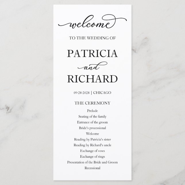 Programa de Ceremonia de Boda con Letra Chic (Anverso)
