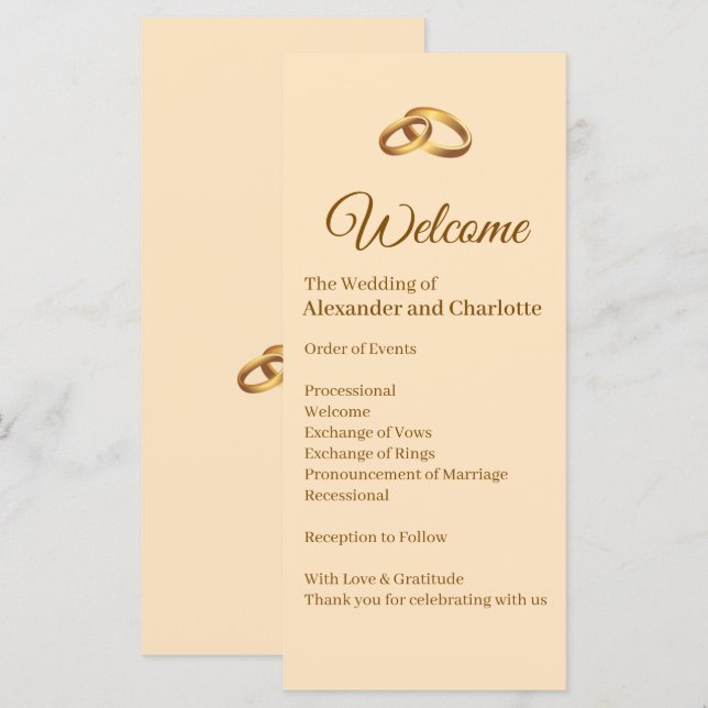 Programa de Ceremonia de Boda con Monograma de Oro (Anverso / Reverso)