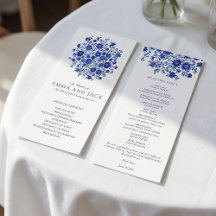 Programa de Ceremonia de Boda con Ramo Azul Acuare
