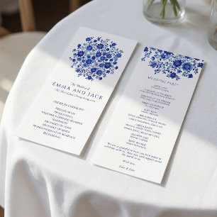 Programa de Ceremonia de Boda con Ramo Azul Acuare