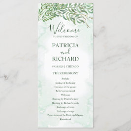 Programa de Ceremonia de Boda con Verde Follaje en