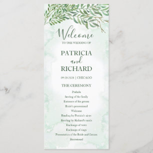 Programa de Ceremonia de Boda con Verde Follaje en