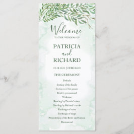 Programa de Ceremonia de Boda con Verde Follaje en