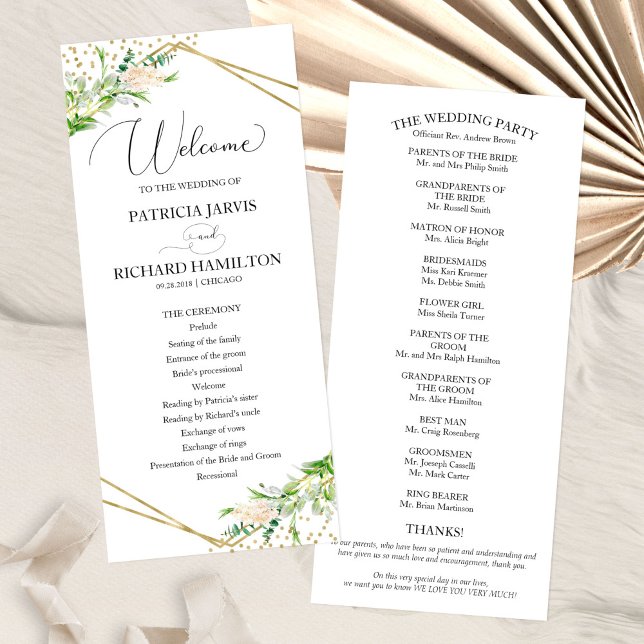 Programa de Ceremonia de Boda de Bienvenida Verde  (Subido por el creador)