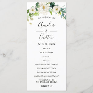 Programa de Ceremonia de Boda de color blanco flor