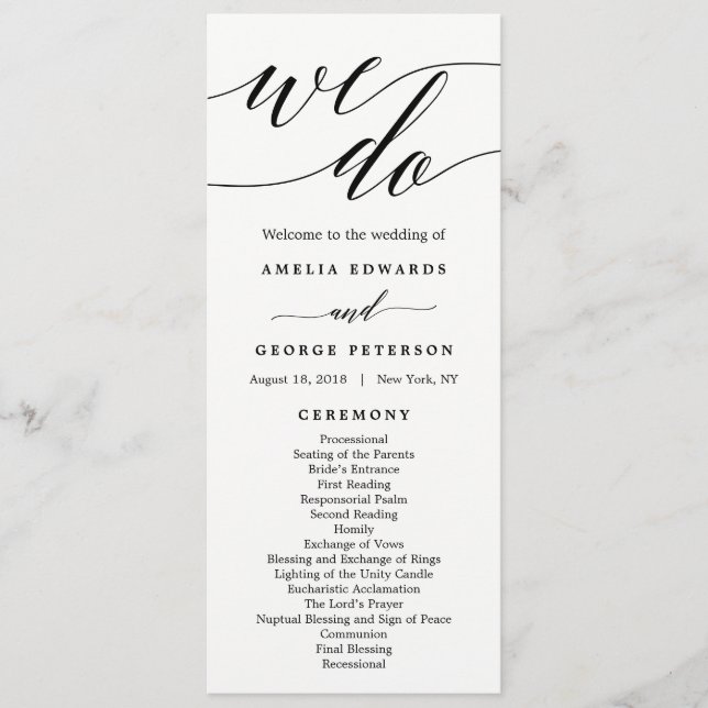 Programa de Ceremonia de Boda de COLOR EDITABLE #M (Anverso)