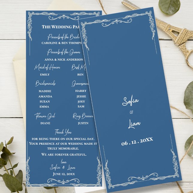 Programa de Ceremonia de Boda de Corbata Negra Azu (Dusty Blue Wedding Program Card Elegant Black Tie Ceremony Program Classic Wedding Program)