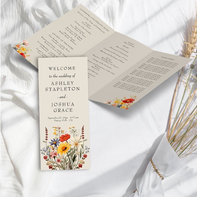 Programa de Ceremonia de Boda de Flor Silvestre Rú (Wedding Ceremony Program from the Rustic Wildflower Wedding Collection by Darling & May
)