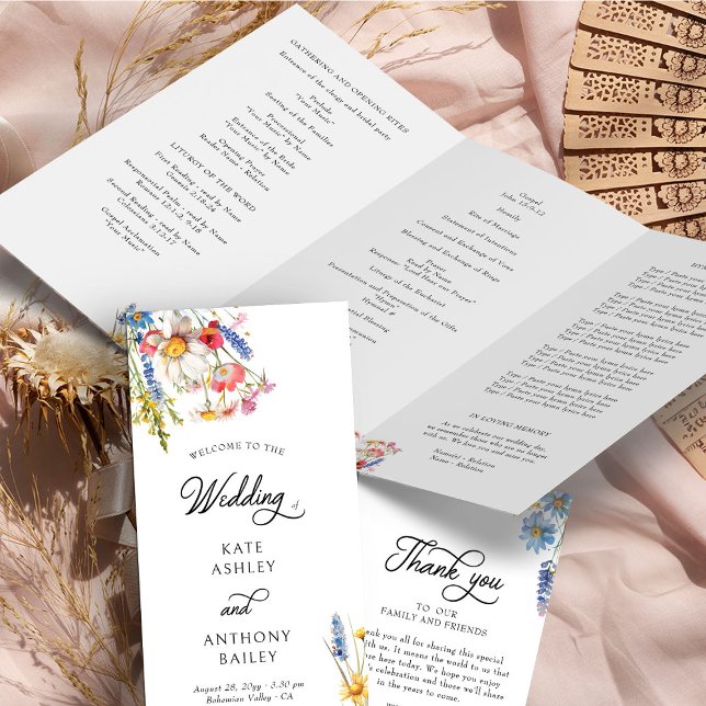 Programa de Ceremonia de Boda de Flores Silvestres (Wedding Ceremony Program from Country Wildflower Wedding Collection by Darling & May)