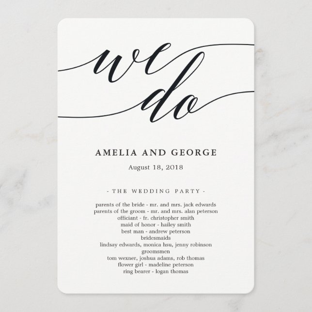 Programa de ceremonia de Boda de guiones modernos (Anverso)