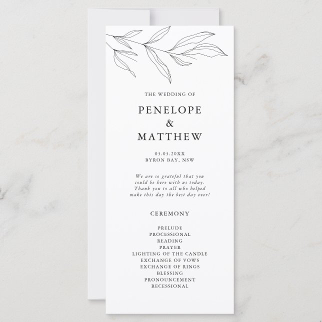 Programa de Ceremonia de Boda de hojas de dibujo d (Anverso)
