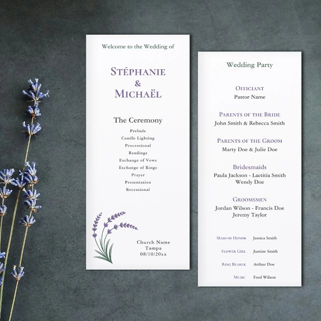 Programa de Ceremonia de Boda de Lavanda Simple (Simple Lavender Wedding Ceremony Program)