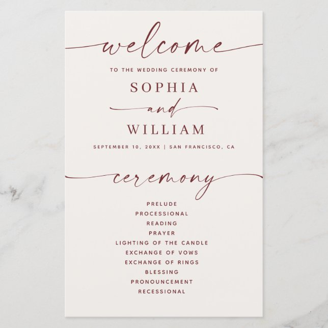 Programa de Ceremonia de Boda de Marfil Suave y Fo (Anverso)