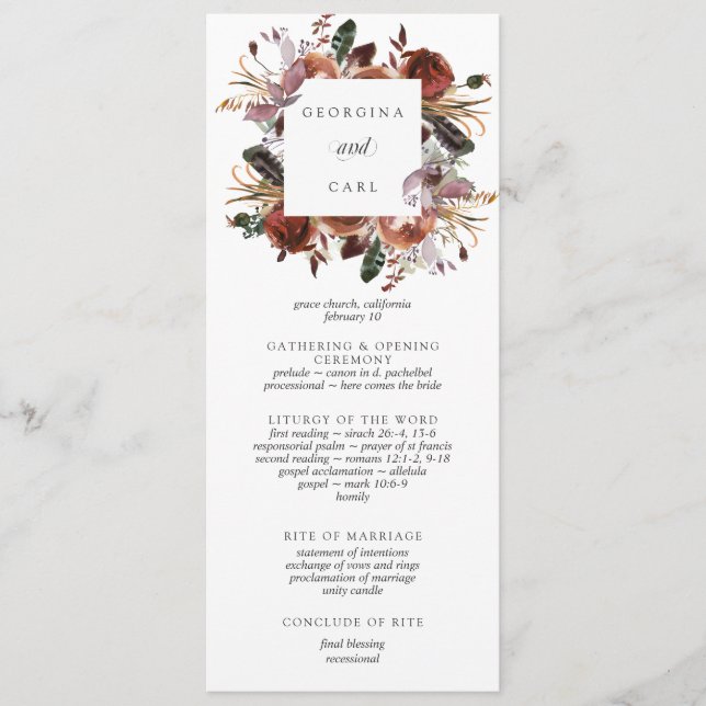 Programa de Ceremonia de Boda de mariposas y cirue (Anverso)