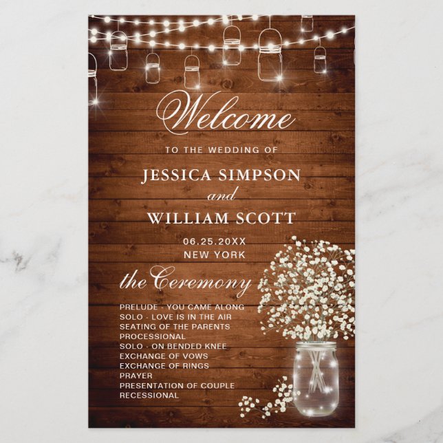 Programa de Ceremonia de Boda de Mason Jar por el  (Anverso)